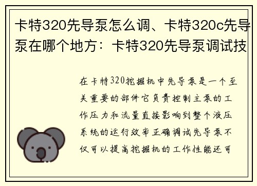 卡特320先导泵怎么调、卡特320c先导泵在哪个地方：卡特320先导泵调试技巧