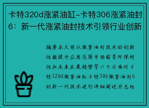 卡特320d涨紧油缸-卡特306涨紧油封6：新一代涨紧油封技术引领行业创新